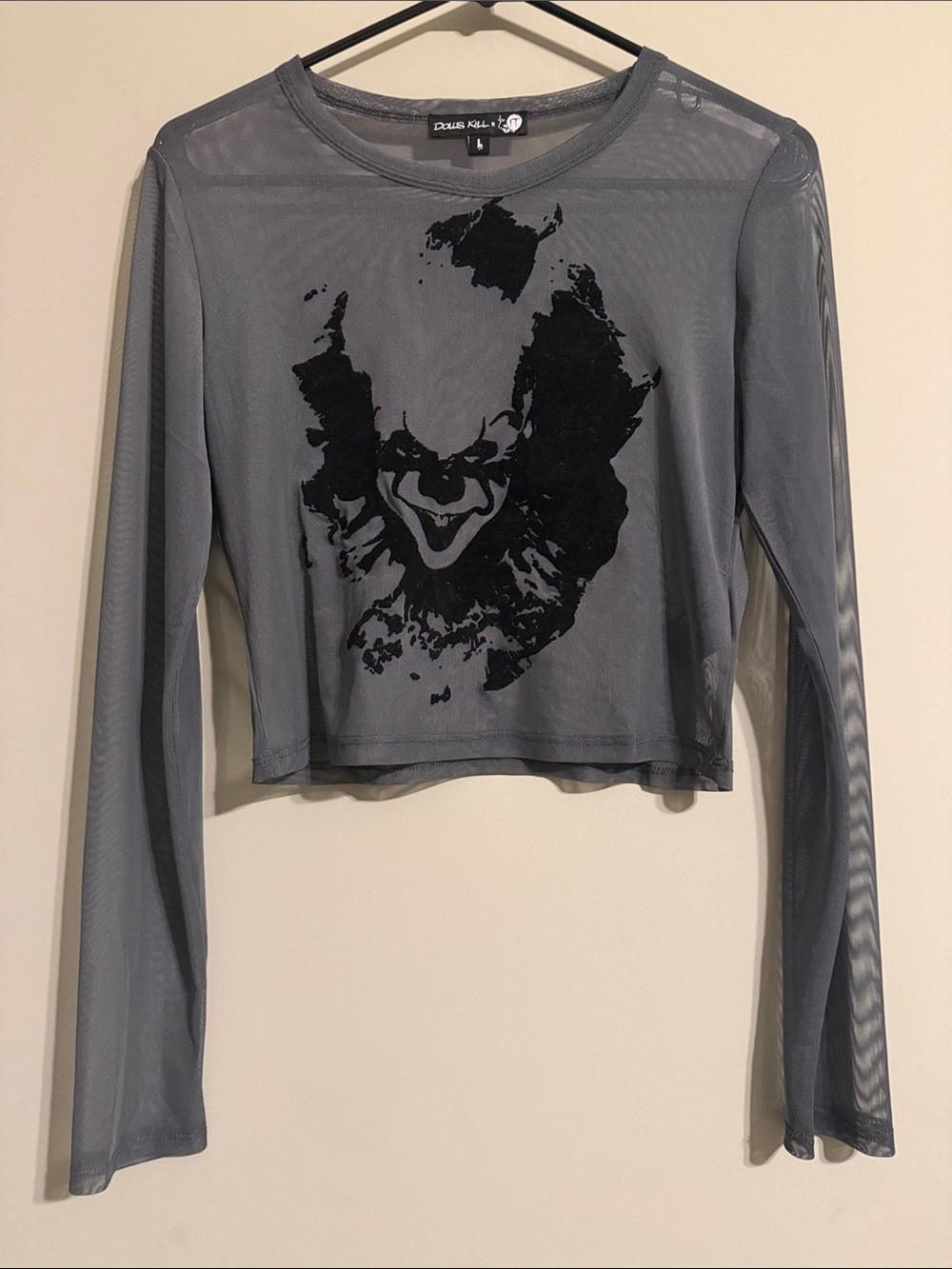 Dolls Kill x IT Pennywise grey sheer long-sleeve mesh top Large